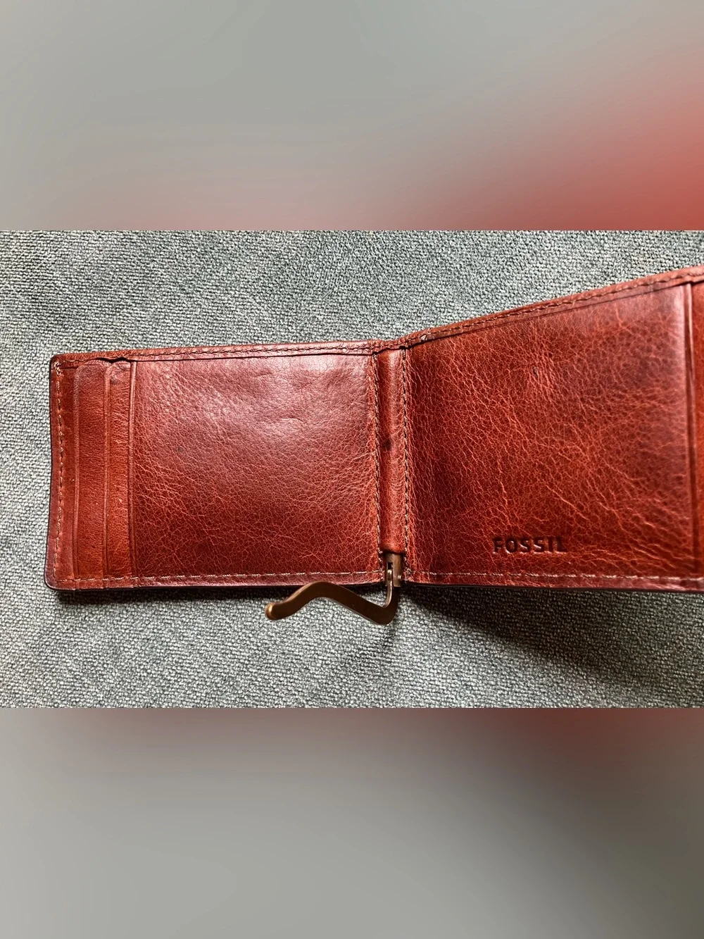 Fossil Cognac Leather Beck Money Clip Bifold